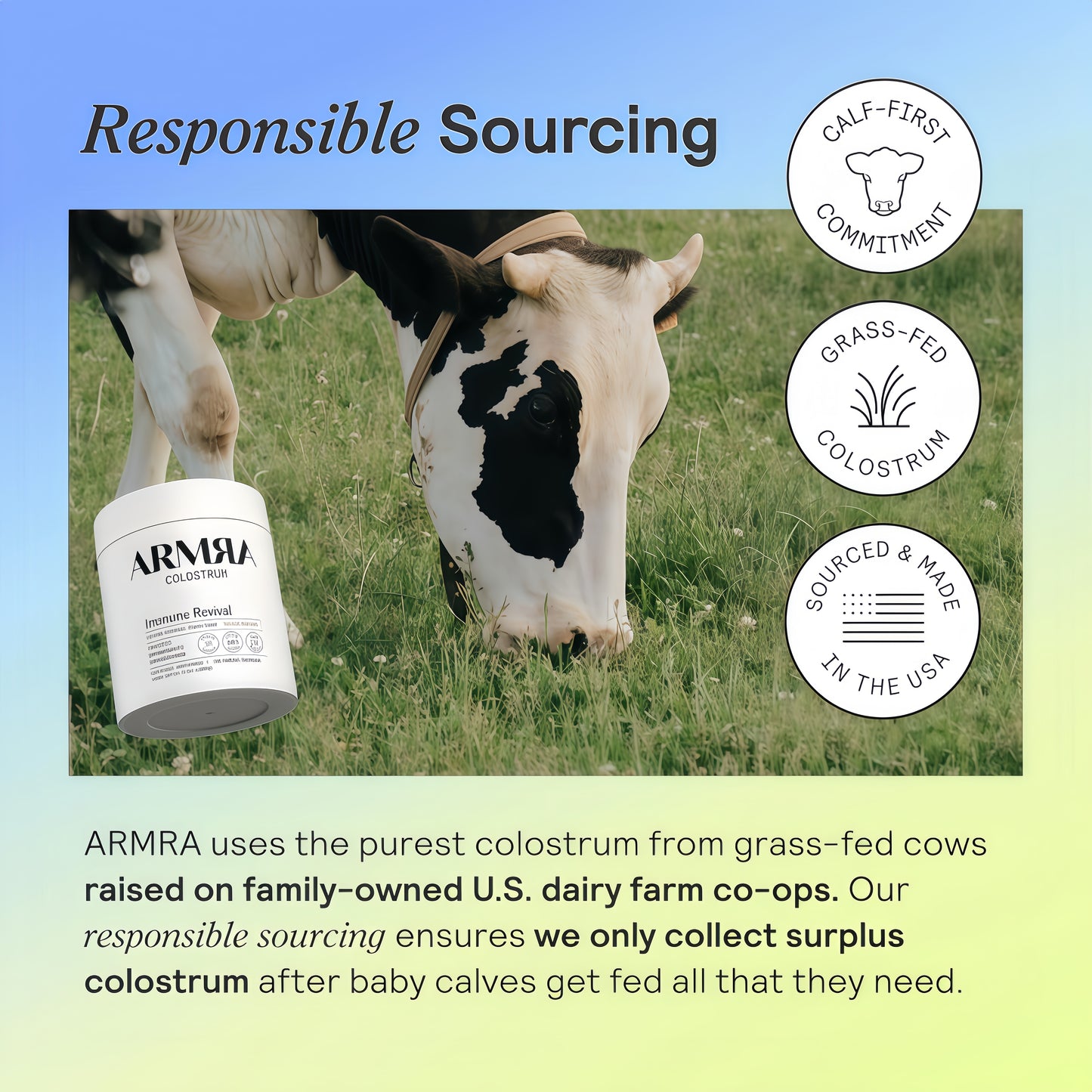 ARMRA Colostrum Powder&nbsp;Unflavored | Gut Health &amp; Bloating | Skin &amp; Hair | Immunity | Keto, Gluten &amp; Fat-Free | 120 Servings